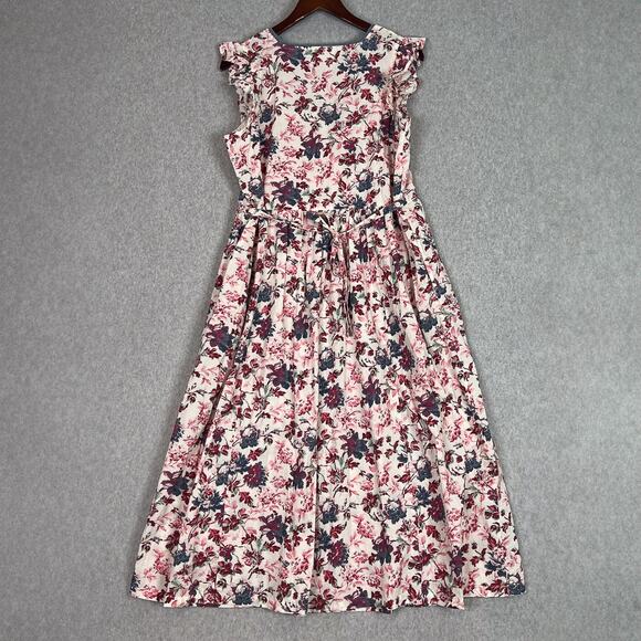 April Cornell Floral Square Neck Ruffle Sleeve Midi Dress Size Large - Picture 5 of 11